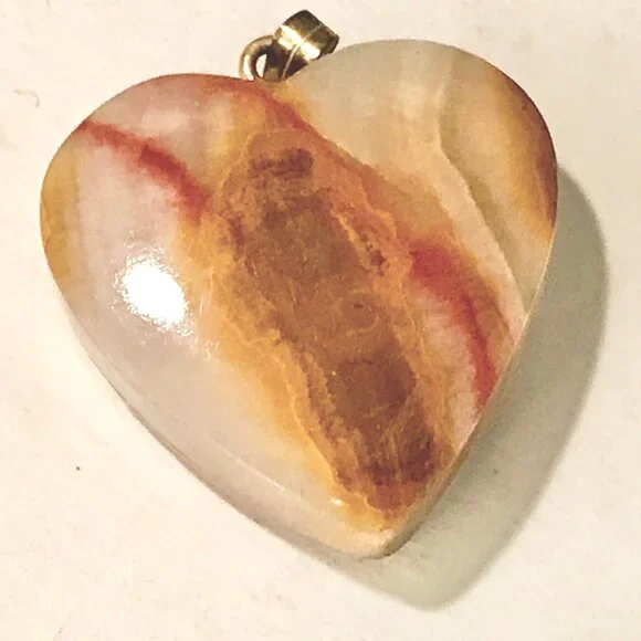 Vintage Agate Heart Pendant, Earthtones - Picture 5 of 5